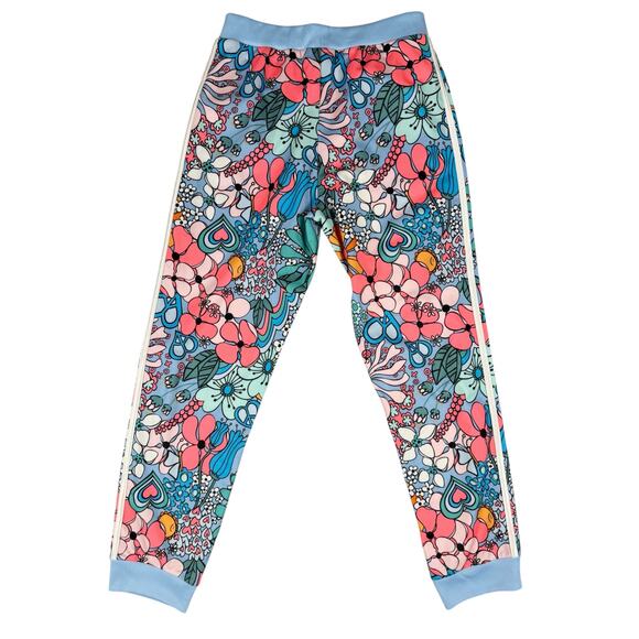 Adidas Floral Track Pant Joggers Blue Clear Sky Girls XL (16) Retro Athletic - Picture 6 of 11